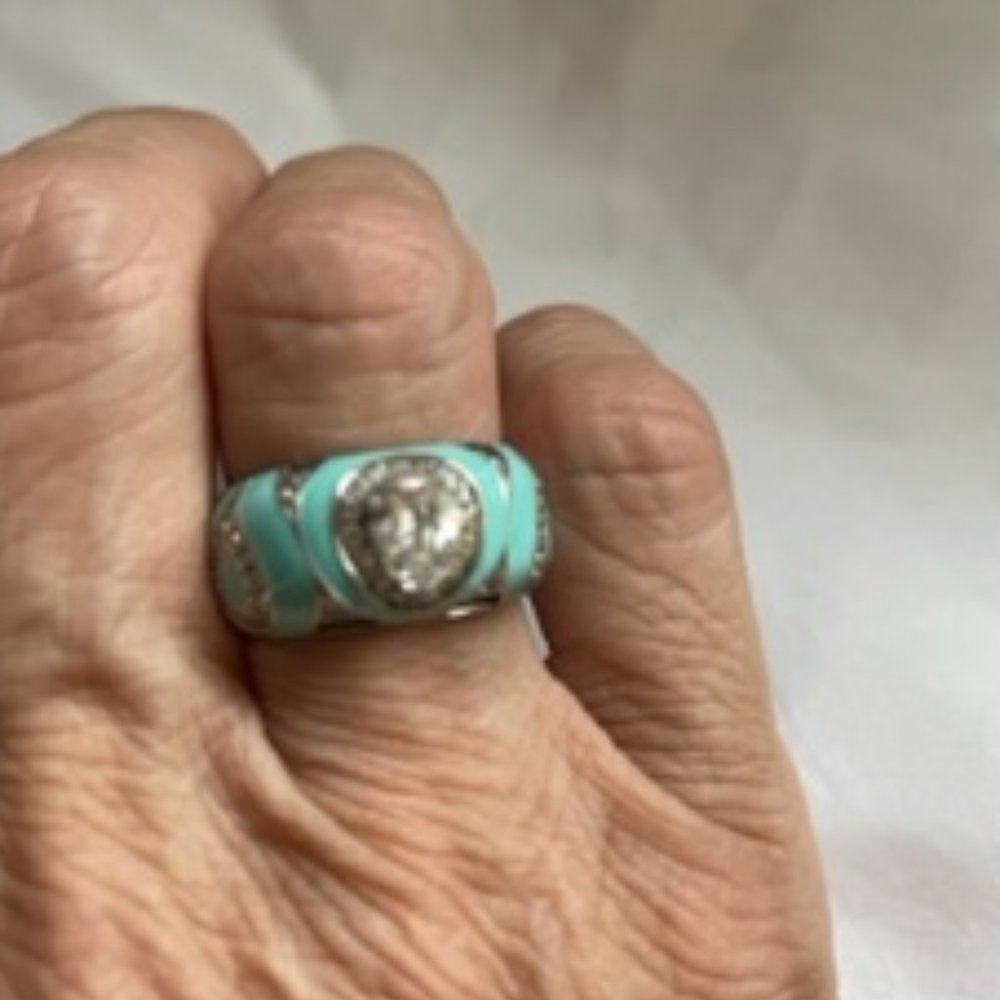 QVC Diamonique Enamel Silver size 7 Pear Stone